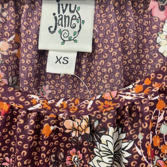 Ivy Jane Ruffle Split Sleeve Blouse Burgundy Orange Floral Print Womens XS - Picture 4 of 6